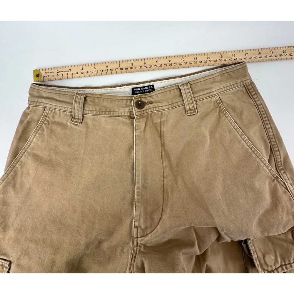 VTG Polo Jeans Co Ralph Lauren Mens 33‎ Tan Military Cargo Shorts 67th Reg RL Co
